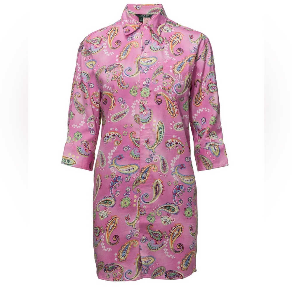 Lauren Ralph Lauren Pink Paisley Shirt Dress Small Button Front Tunic